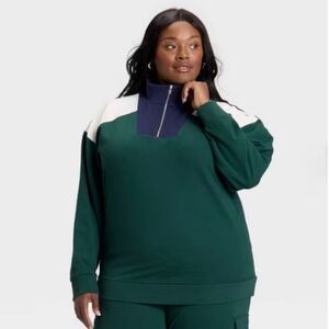 Ava & Viv Pullover Sweatshirt Green Navy Off White Women French Terry Sz 1X NWOT